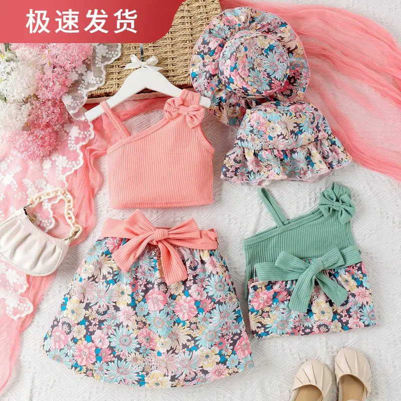 Baoxi Kids Floral Kurti Set with Hat Belt