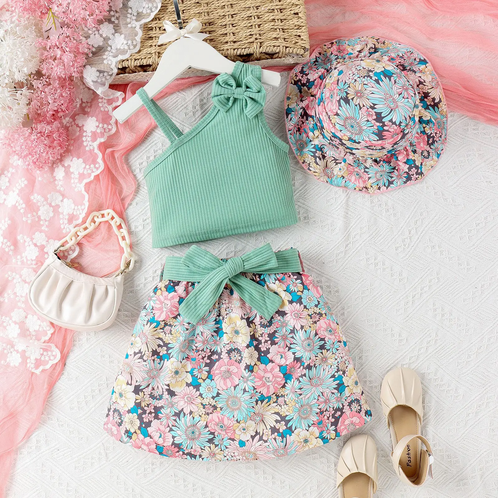Baoxi Kids Floral Kurti Set with Hat Belt