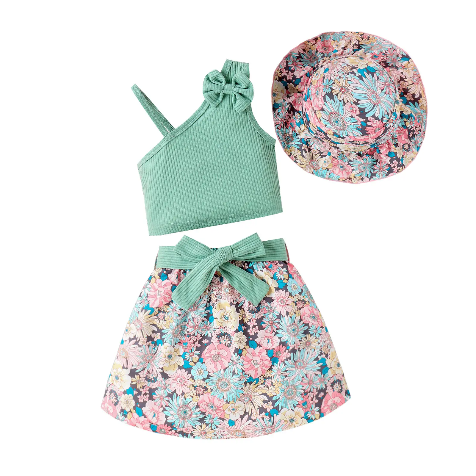 Baoxi Kids Floral Kurti Set with Hat Belt