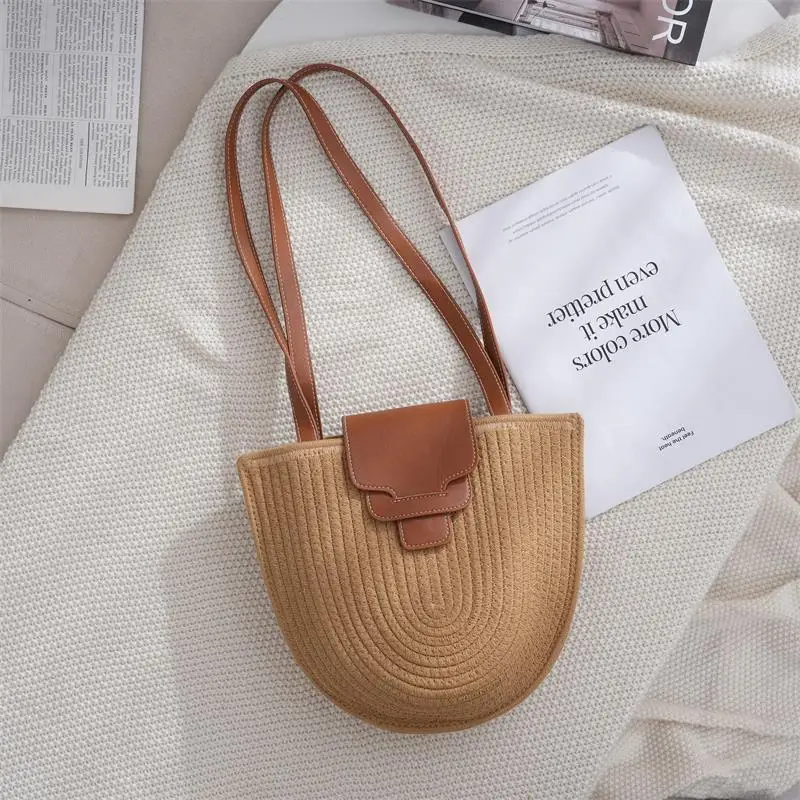 Vintage Straw Shoulder Bag with Leather Strap - Image 3