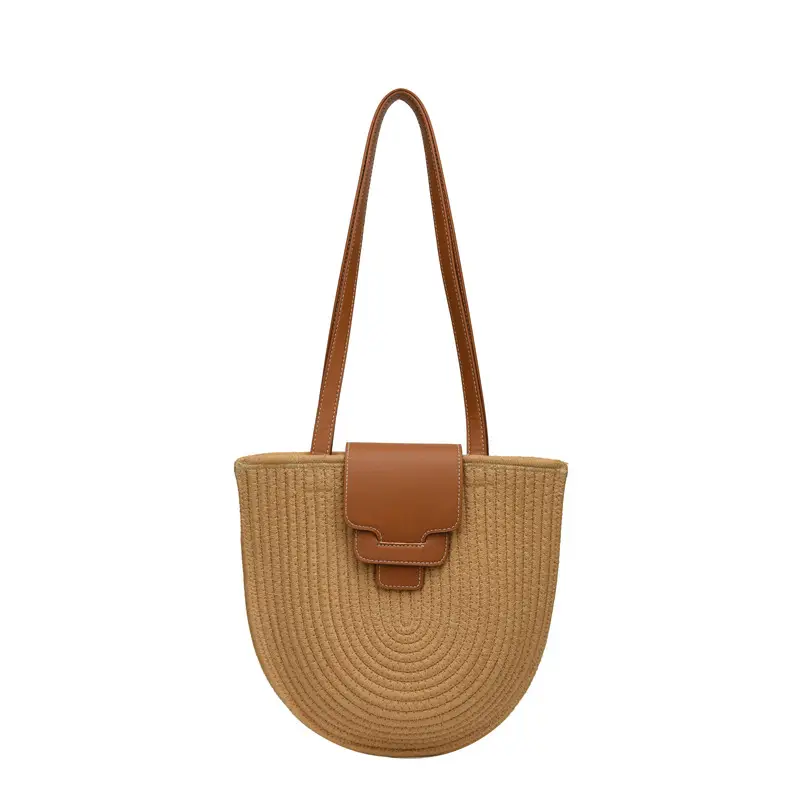 Vintage Straw Shoulder Bag with Leather Strap - Image 6