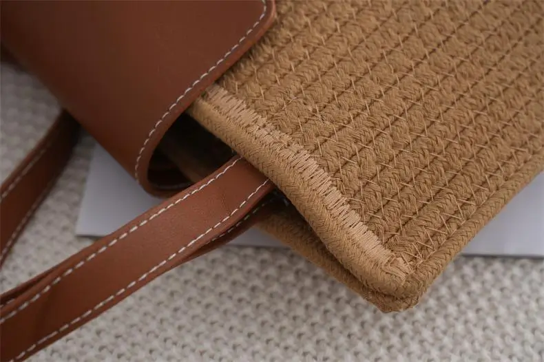 Vintage Straw Shoulder Bag with Leather Strap — feature 19