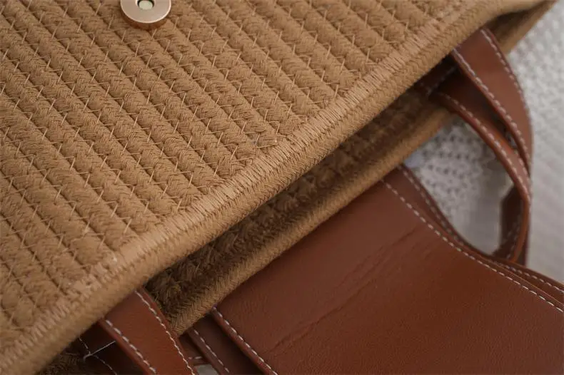 Vintage Straw Shoulder Bag with Leather Strap — feature 20