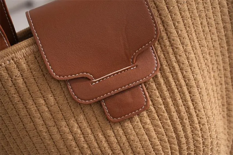 Vintage Straw Shoulder Bag with Leather Strap — feature 3
