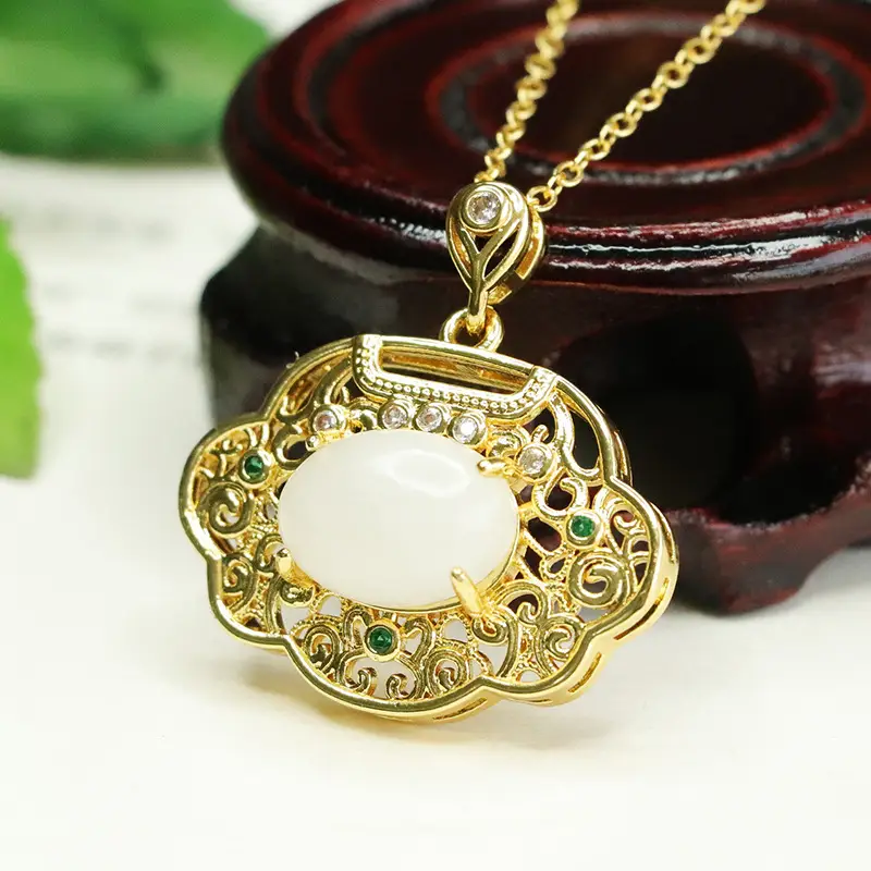 Aiyu Jade Pendant Necklace with Palace Design - Image 3