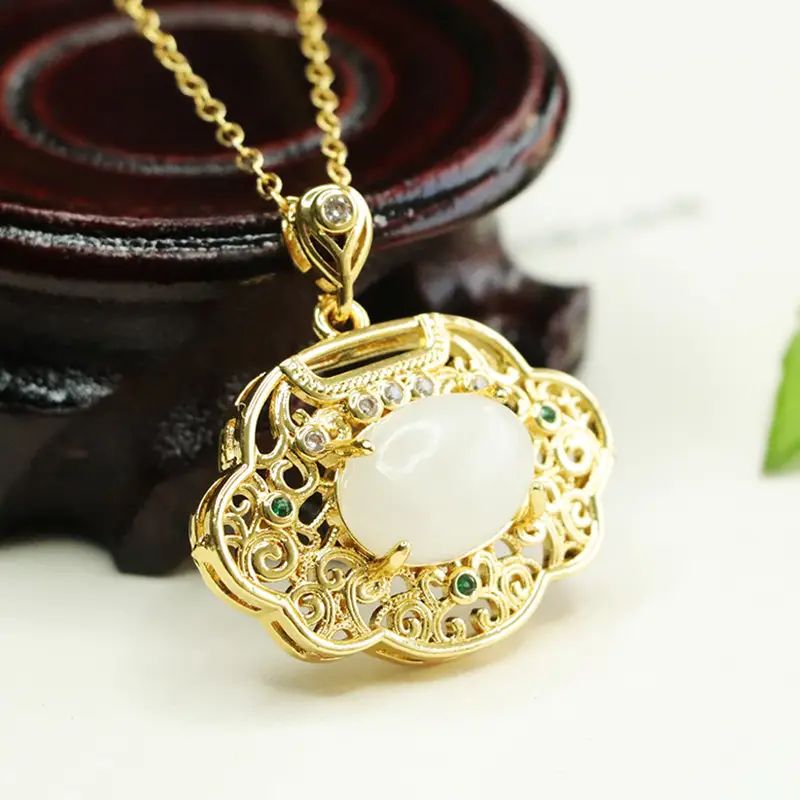 Aiyu Jade Pendant Necklace with Palace Design - Image 4