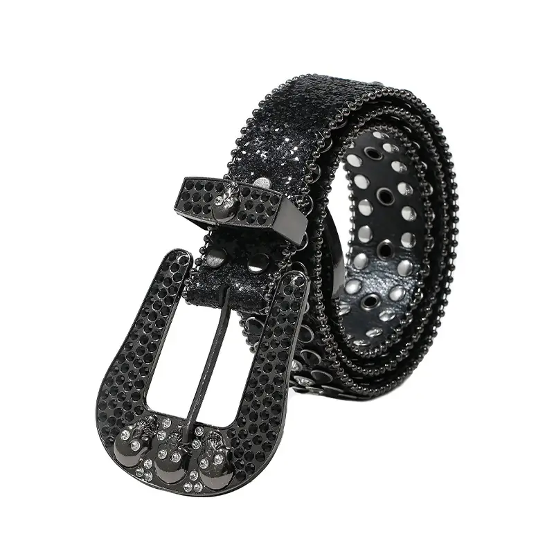 Black Rhinestone Crossbody Belt for Women