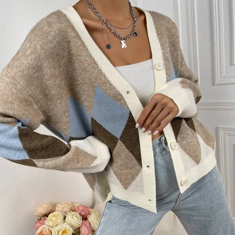 2025 V-Neck Knit Viscose Diamond Spalung Vest