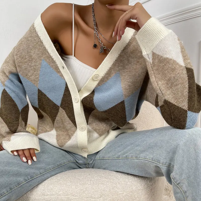 2025 V-Neck Knit Viscose Diamond Spalung Vest