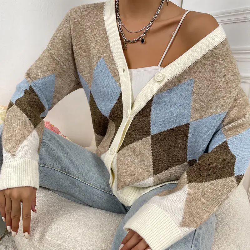 2025 V-Neck Knit Viscose Diamond Spalung Vest