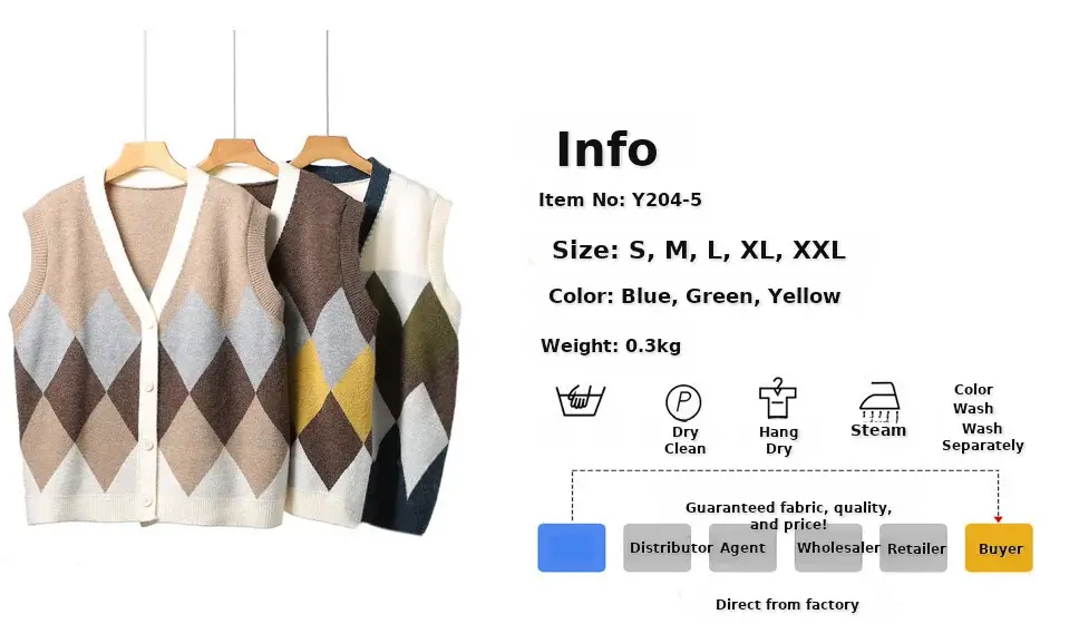 2025 V-Neck Knit Viscose Diamond Spalung Vest — feature 20