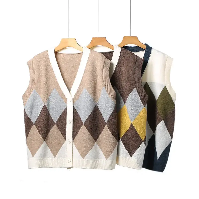 2025 V-Neck Knit Viscose Diamond Spalung Vest — feature 22