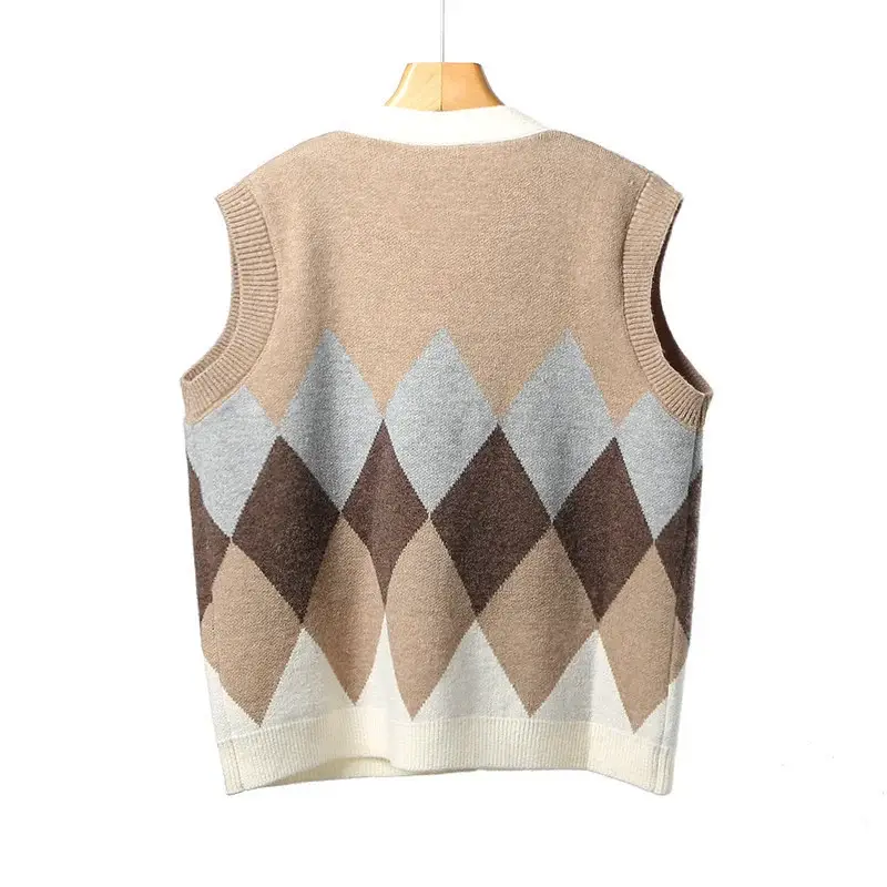 2025 V-Neck Knit Viscose Diamond Spalung Vest — feature 24