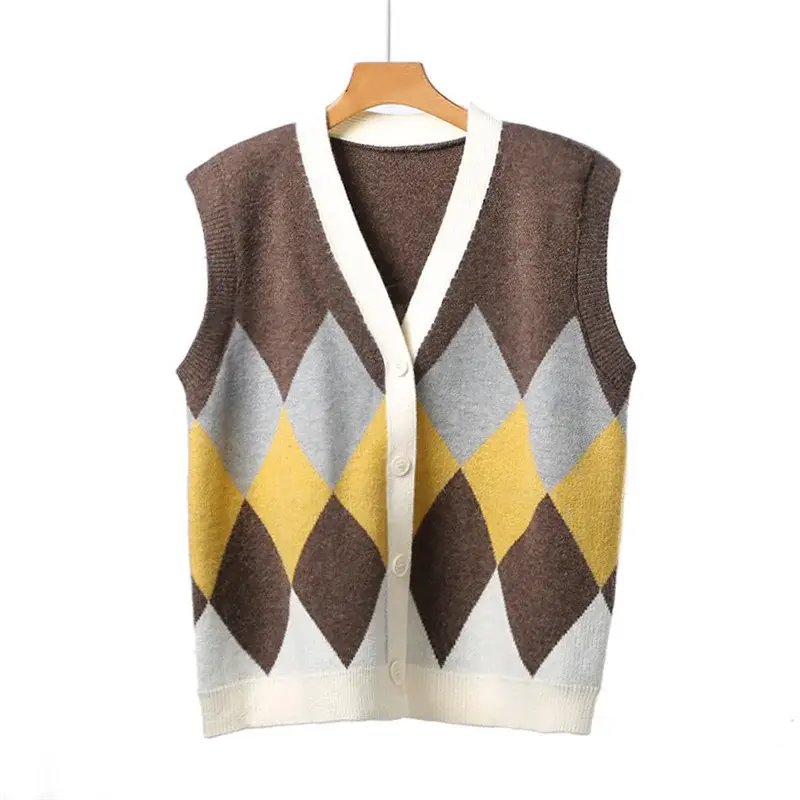 2025 V-Neck Knit Viscose Diamond Spalung Vest — feature 25
