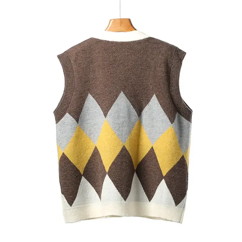 2025 V-Neck Knit Viscose Diamond Spalung Vest — feature 26