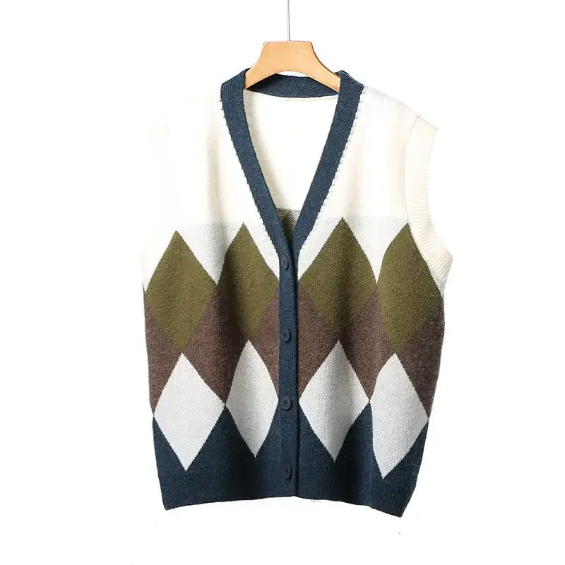 2025 V-Neck Knit Viscose Diamond Spalung Vest — feature 27