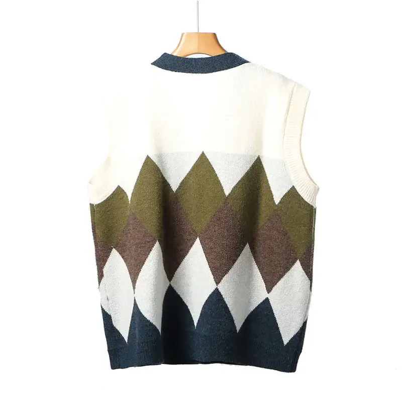 2025 V-Neck Knit Viscose Diamond Spalung Vest — feature 28