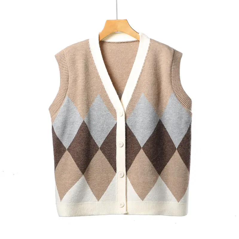 2025 V-Neck Knit Viscose Diamond Spalung Vest