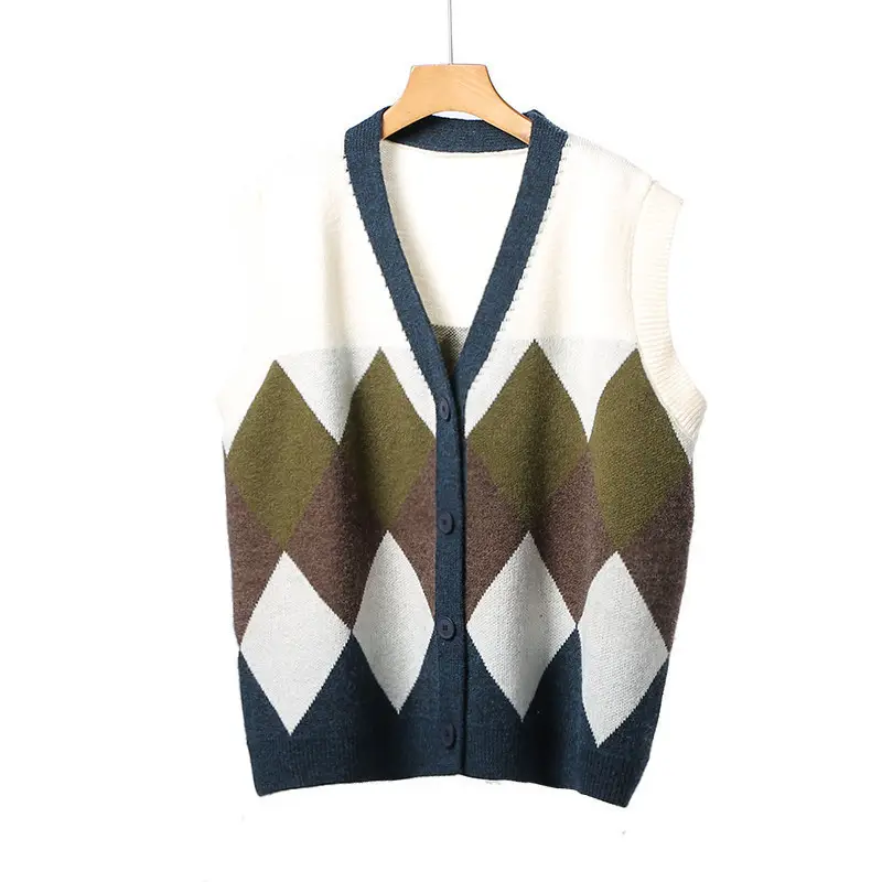 2025 V-Neck Knit Viscose Diamond Spalung Vest