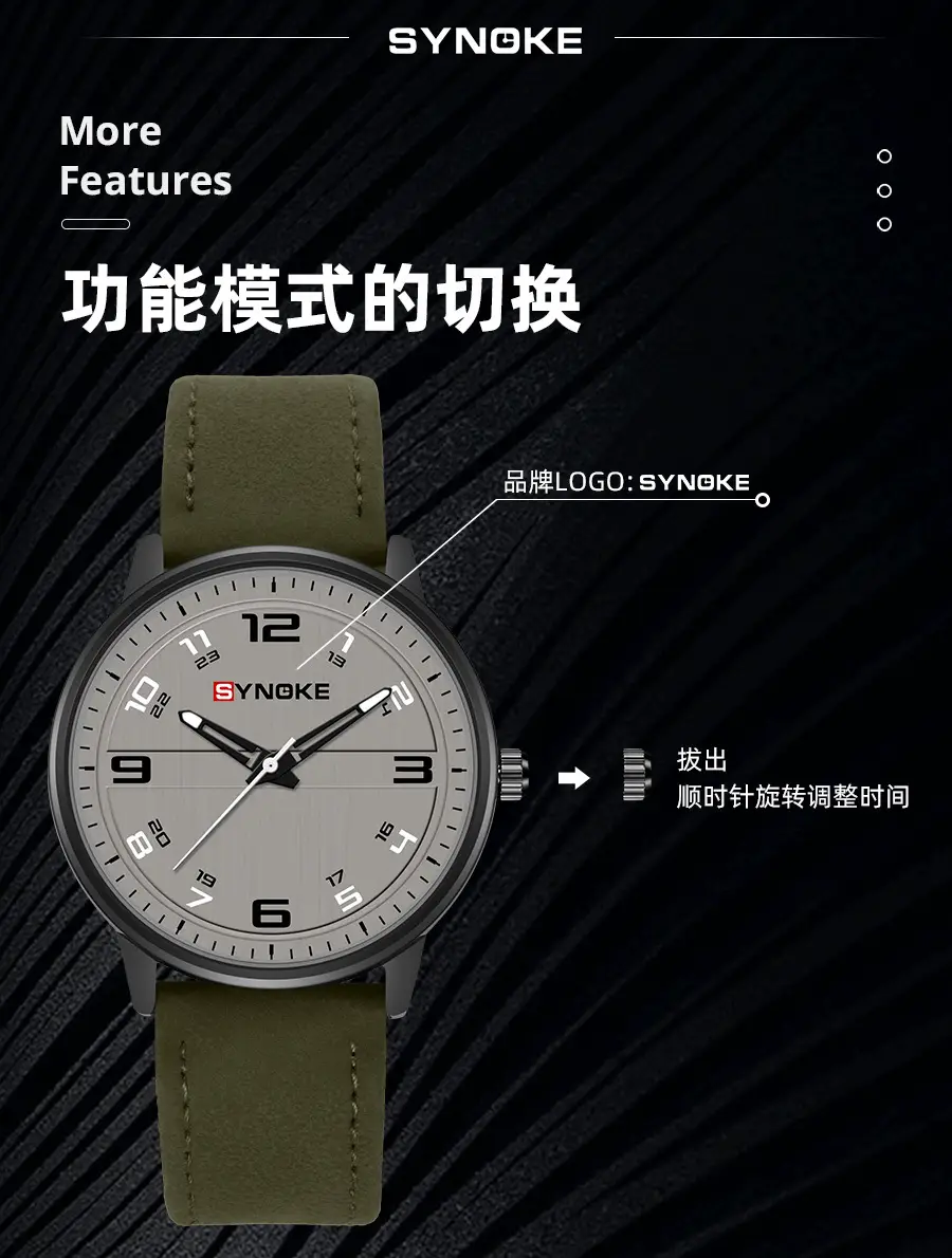 Retro Men's Quartz Watch Olive Belt 120mm — feature 4