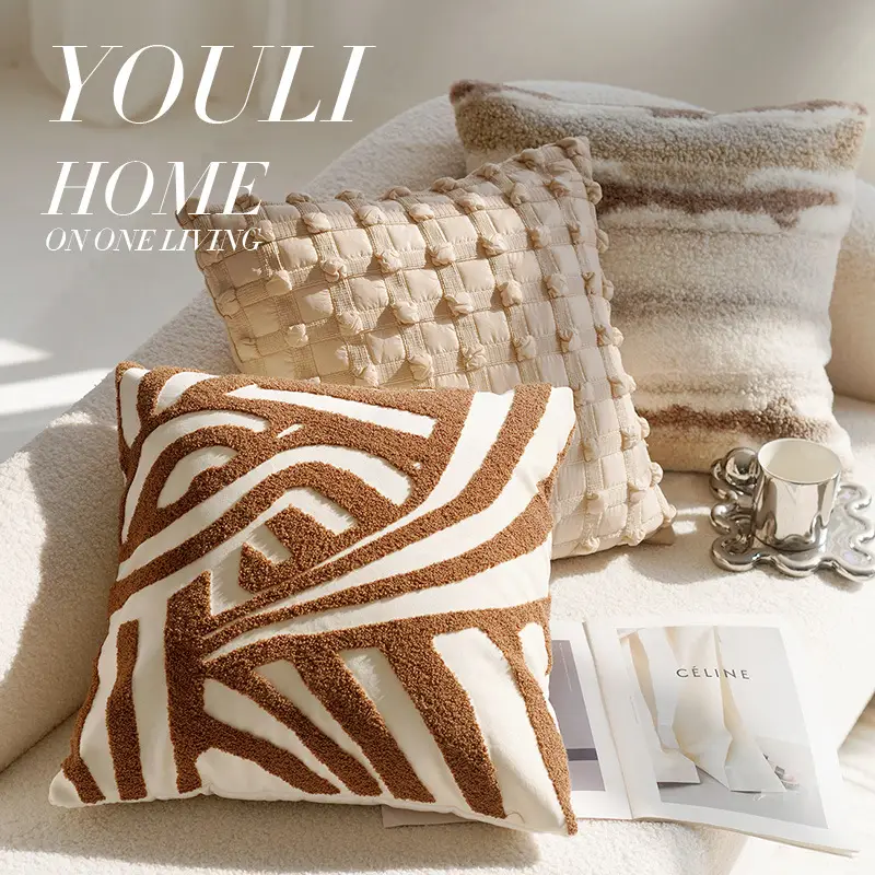 Cream Knotted Pillowcase Sofa Decor Brown Cushion - Image 19