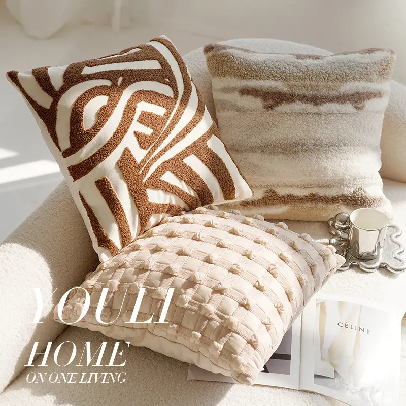 Cream Knotted Pillowcase Sofa Decor Brown Cushion - Image 20