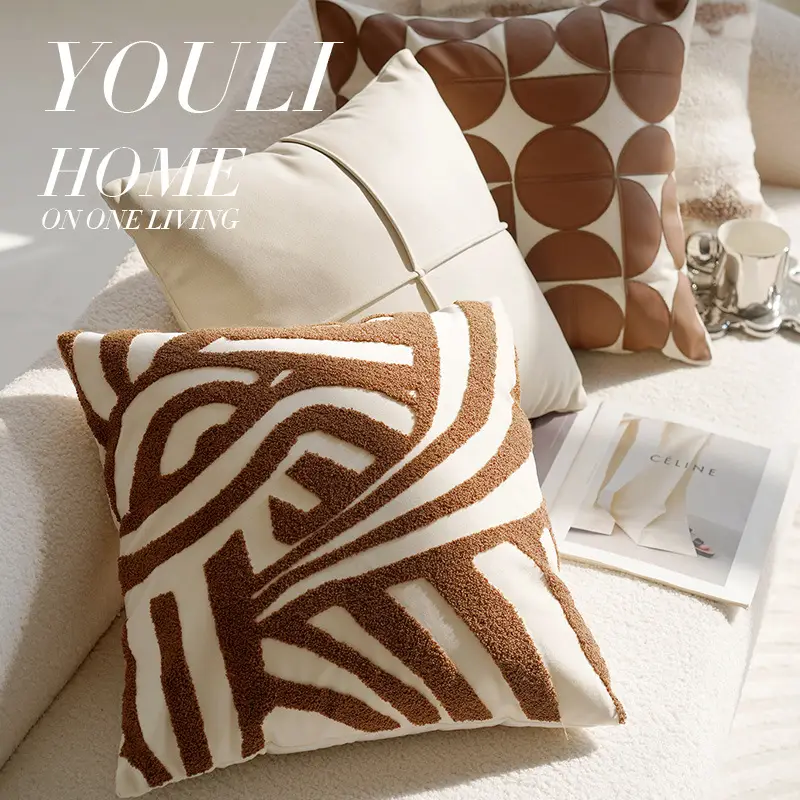 Cream Knotted Pillowcase Sofa Decor Brown Cushion - Image 21
