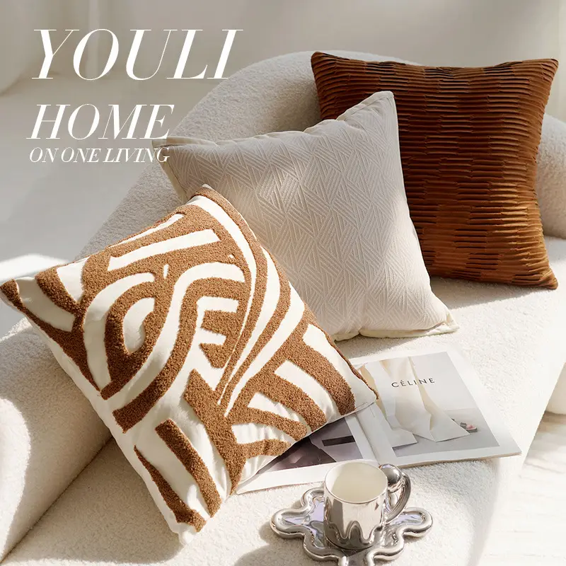 Cream Knotted Pillowcase Sofa Decor Brown Cushion - Image 22