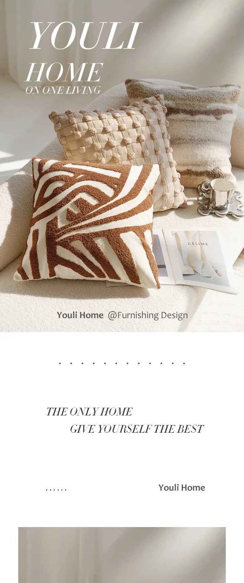 Cream Knotted Pillowcase Sofa Decor Brown Cushion — feature 1