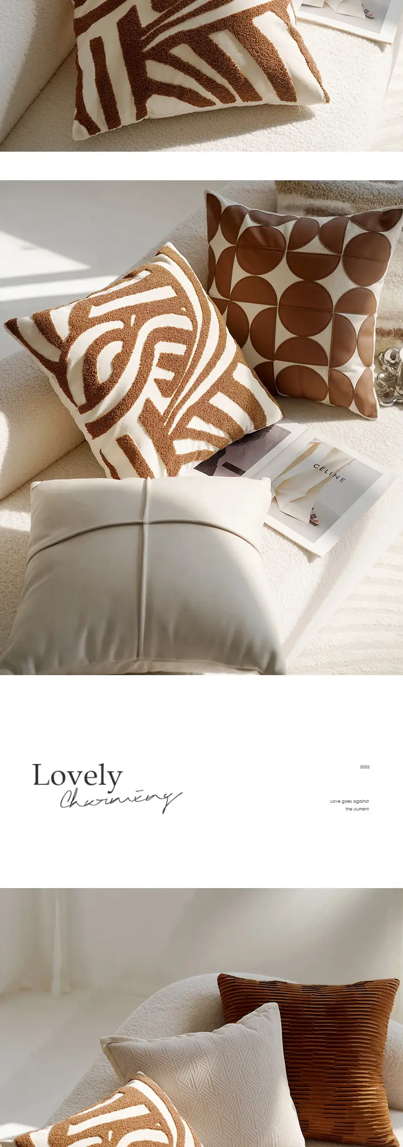 Cream Knotted Pillowcase Sofa Decor Brown Cushion — feature 10