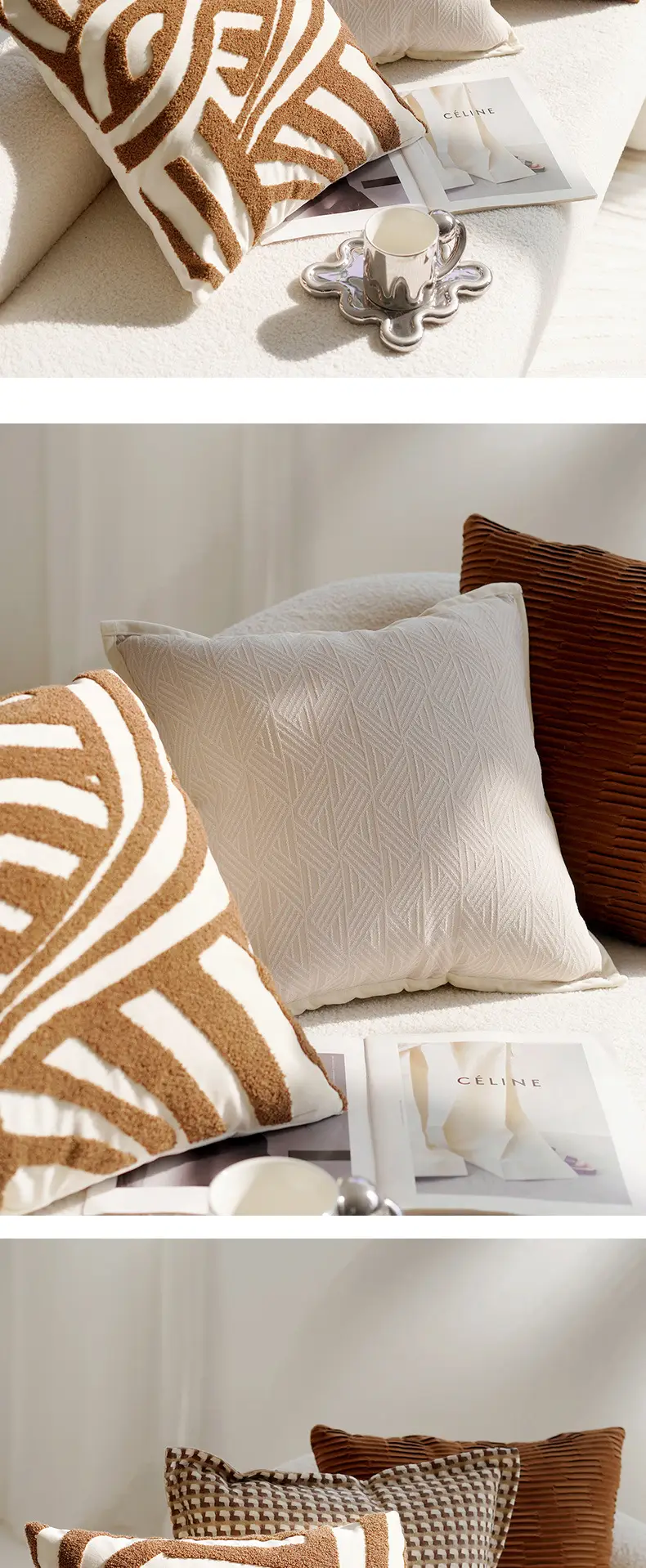 Cream Knotted Pillowcase Sofa Decor Brown Cushion — feature 11
