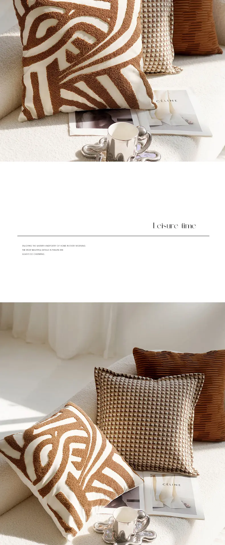 Cream Knotted Pillowcase Sofa Decor Brown Cushion — feature 12