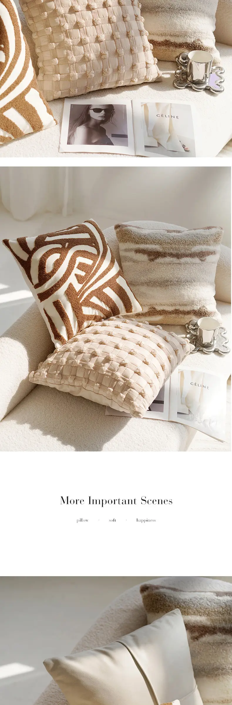 Cream Knotted Pillowcase Sofa Decor Brown Cushion — feature 6