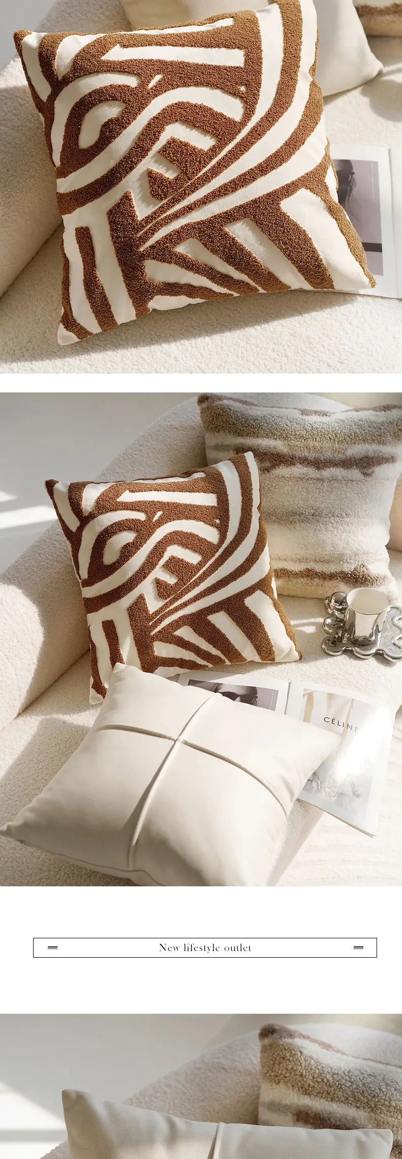 Cream Knotted Pillowcase Sofa Decor Brown Cushion — feature 7