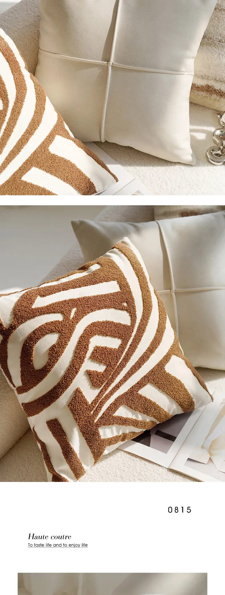 Cream Knotted Pillowcase Sofa Decor Brown Cushion — feature 8