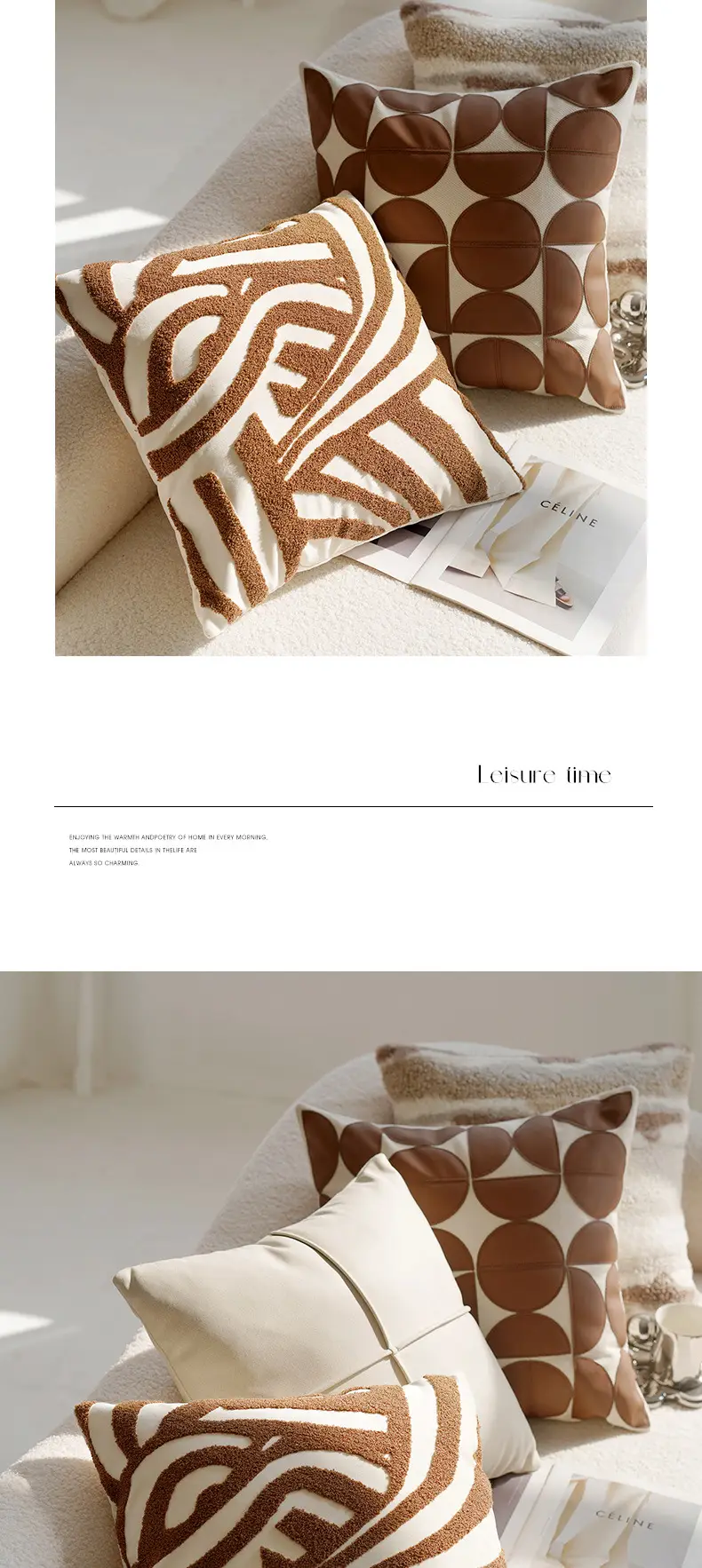 Cream Knotted Pillowcase Sofa Decor Brown Cushion — feature 9