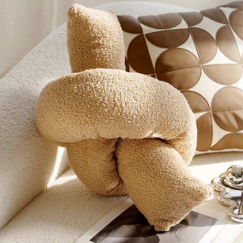Cream Knotted Pillowcase Sofa Decor Brown Cushion - Image 10