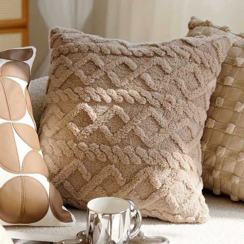 Cream Knotted Pillowcase Sofa Decor Brown Cushion - Image 14