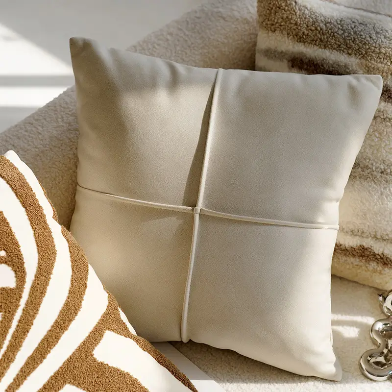 Cream Knotted Pillowcase Sofa Decor Brown Cushion - Image 2