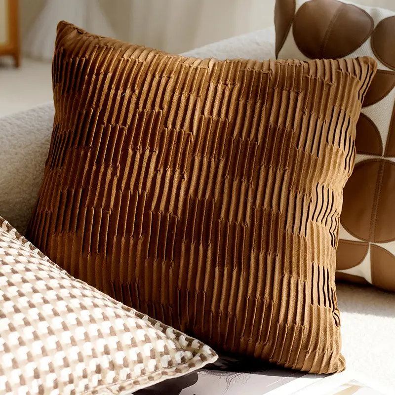 Cream Knotted Pillowcase Sofa Decor Brown Cushion - Image 3