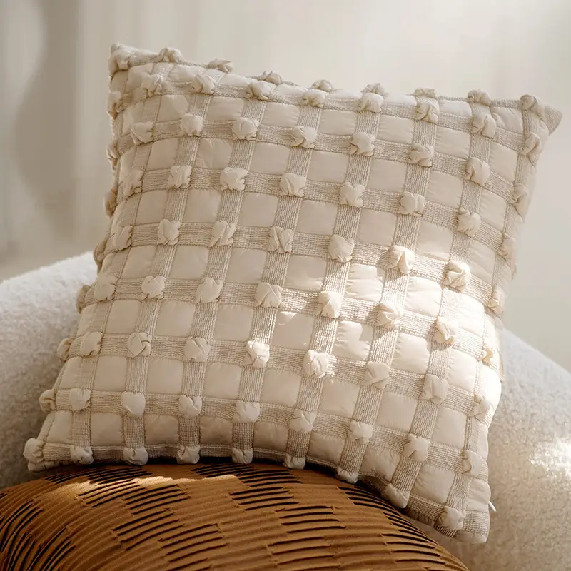 Cream Knotted Pillowcase Sofa Decor Brown Cushion - Image 4