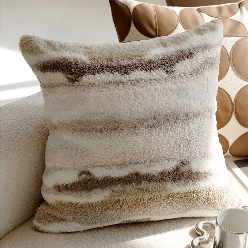 Cream Knotted Pillowcase Sofa Decor Brown Cushion - Image 5