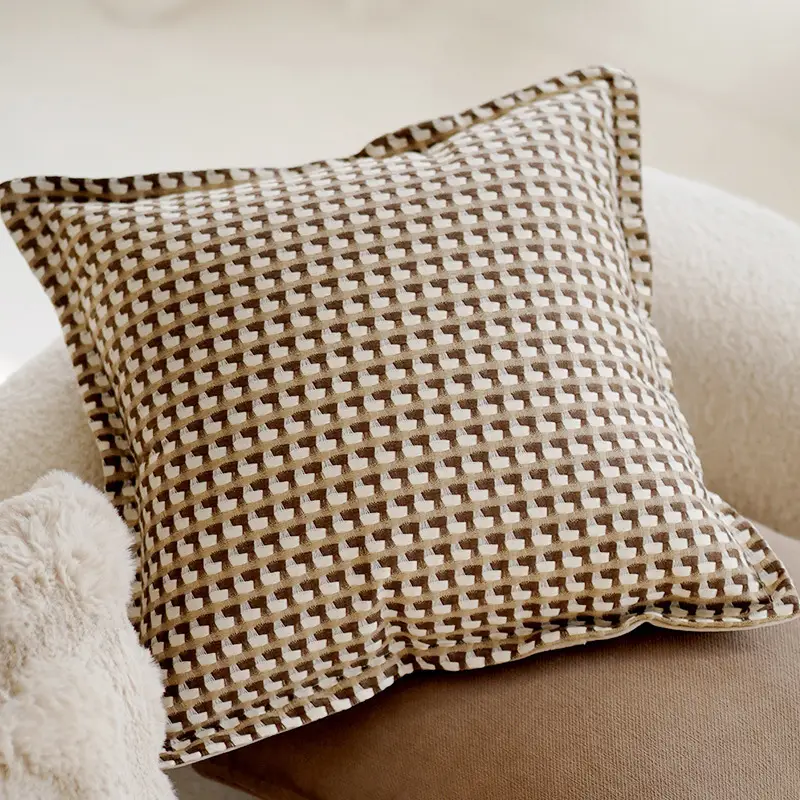 Cream Knotted Pillowcase Sofa Decor Brown Cushion - Image 6