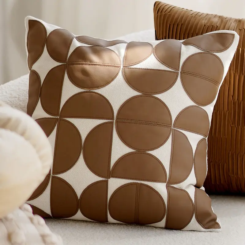 Cream Knotted Pillowcase Sofa Decor Brown Cushion - Image 7