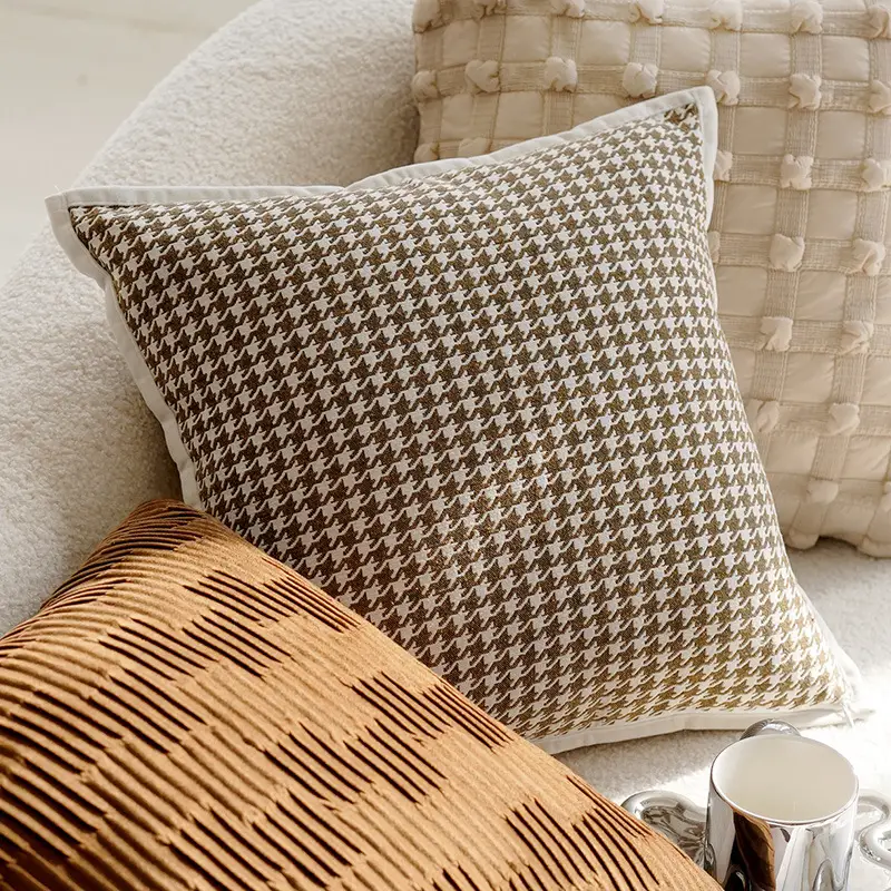 Cream Knotted Pillowcase Sofa Decor Brown Cushion - Image 9