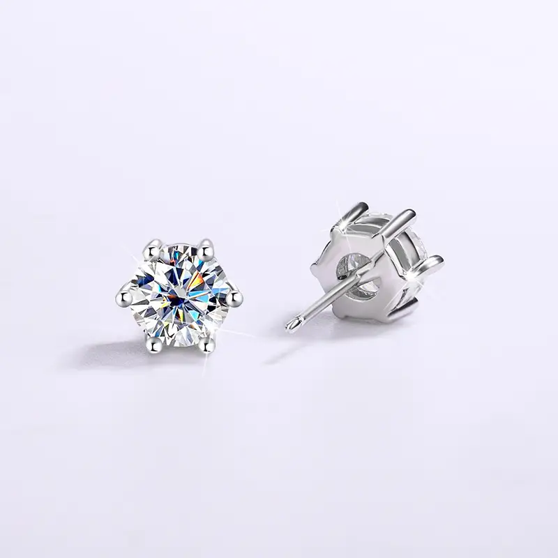 Mosan Diamond Six Claw Earrings 1 Karat Silver