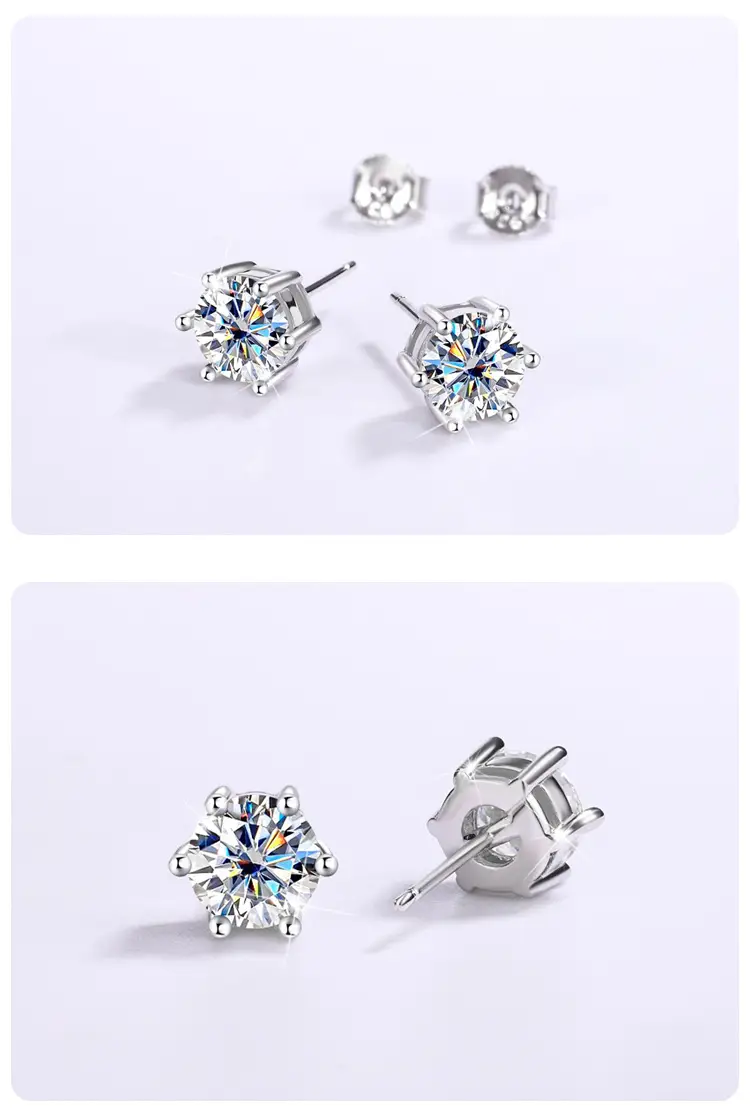Mosan Diamond Six Claw Earrings 1 Karat Silver — feature 4