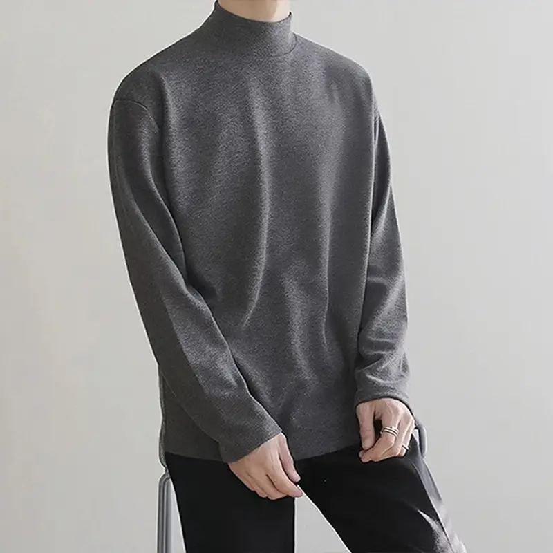 Men Velvet Thermal Shirt Beige Long Sleeve Collar - Image 3