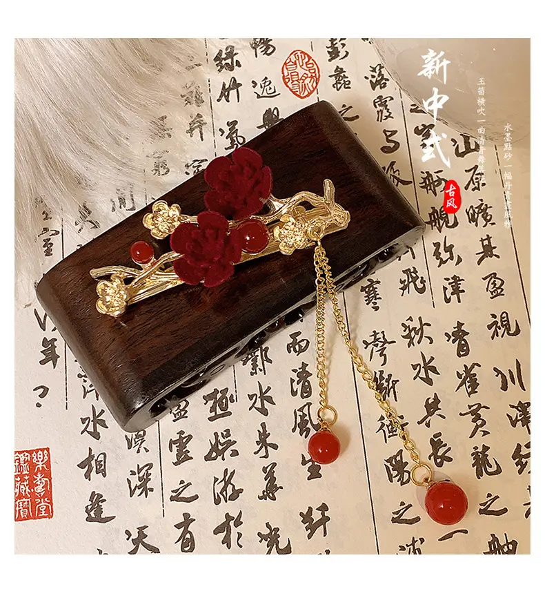 Red Camellia Hairpin for Women Autumn Winter Hanfu Style — feature 10