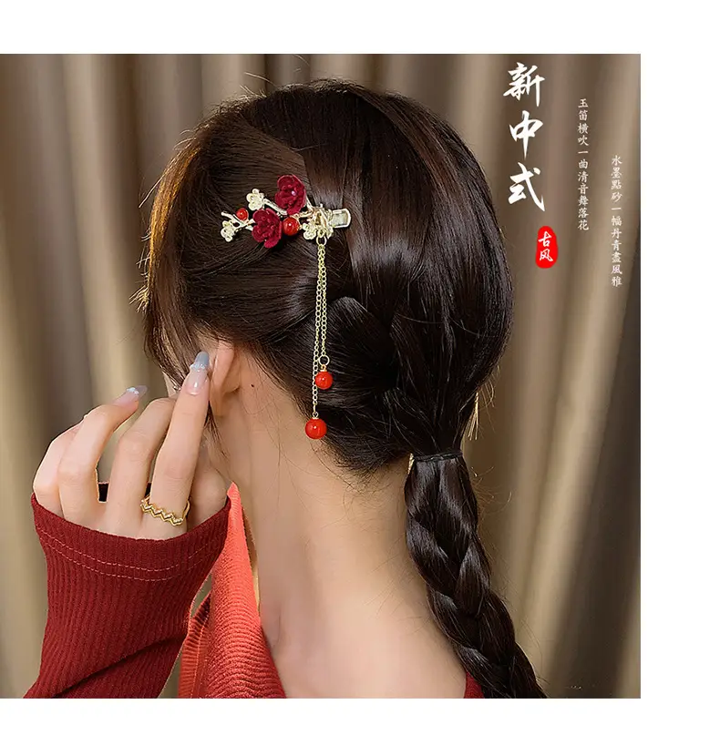 Red Camellia Hairpin for Women Autumn Winter Hanfu Style — feature 11